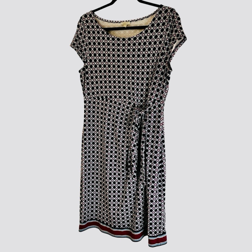 Talbots geometric print tie front dress with striped hem stretchy comfy - Picture 3 of 10